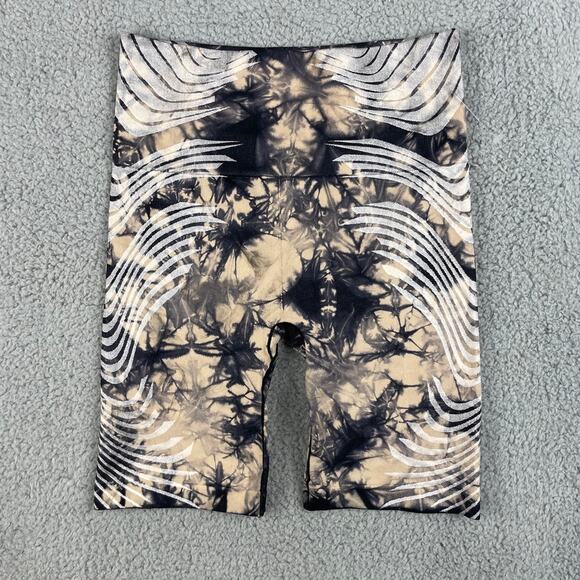 Athleta Women Small Tan Black Motivate Seamless Short Tie Dye Print Biker Shorts - Picture 1 of 11